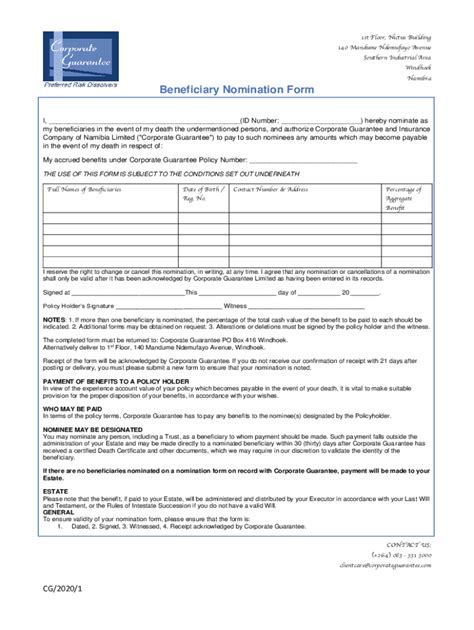 what is beneficiary nomination form