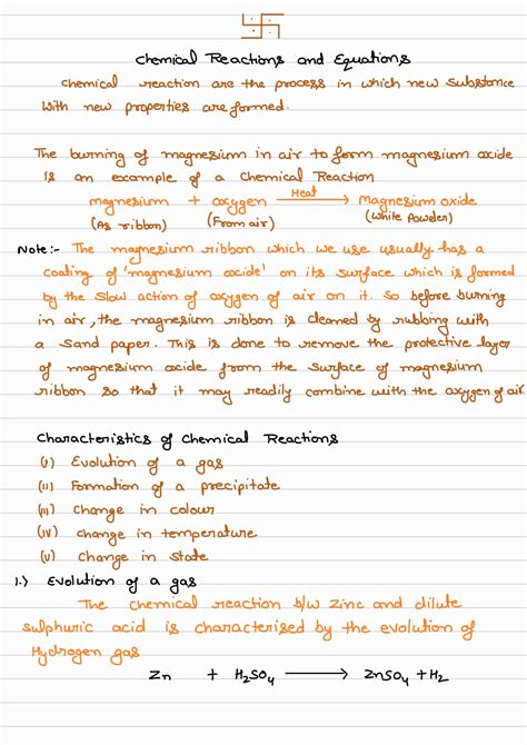 what is chemical reaction and equation class 10 notes