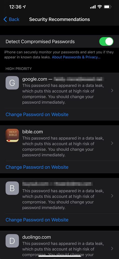 what is compromised passwords on iphone
