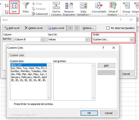 what is custom sort in ms excel