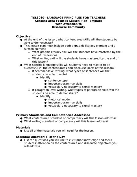 what is discourse in a lesson plan examples