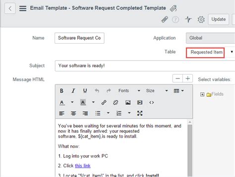 what is email template in servicenow