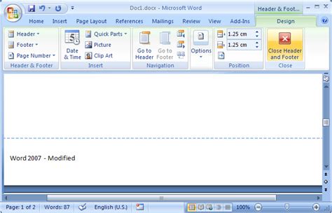 what is header and footer in ms word 2007