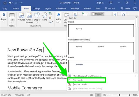 what is header and footer in ms word examples