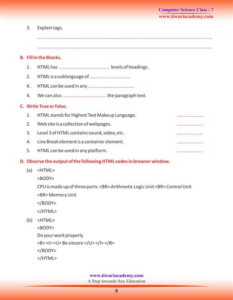 what is html short answer class 7