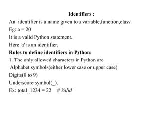 what is identifier in python class 11