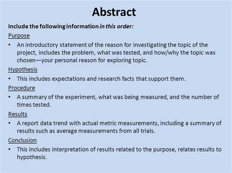 what is in a science fair abstract