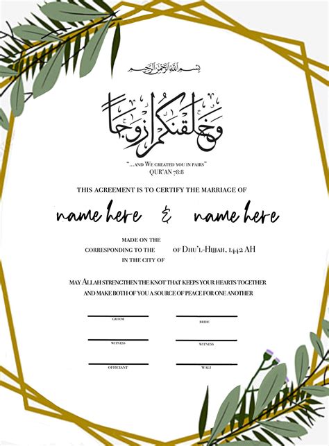 what is included in a nikkah contract