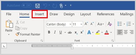 what is insert tab in ms word