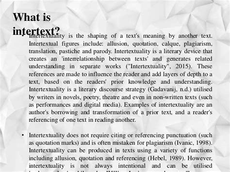 what is intertext in reading and writing examples