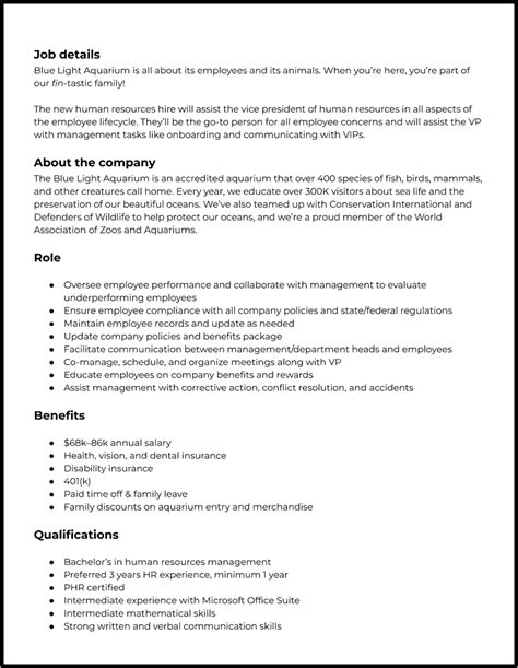 what is job summary in hrm