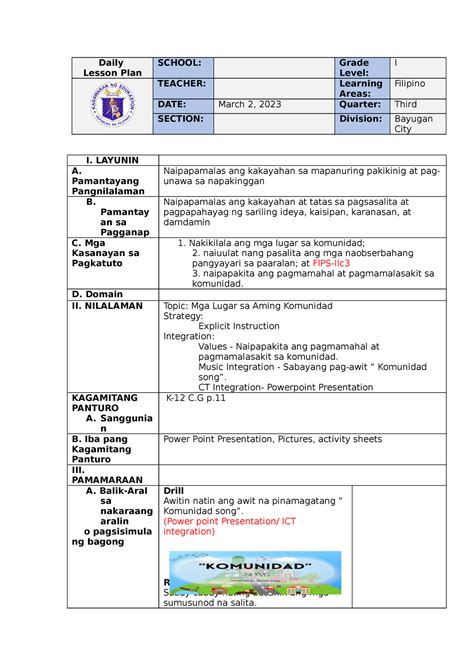 what is lesson plan in tagalog