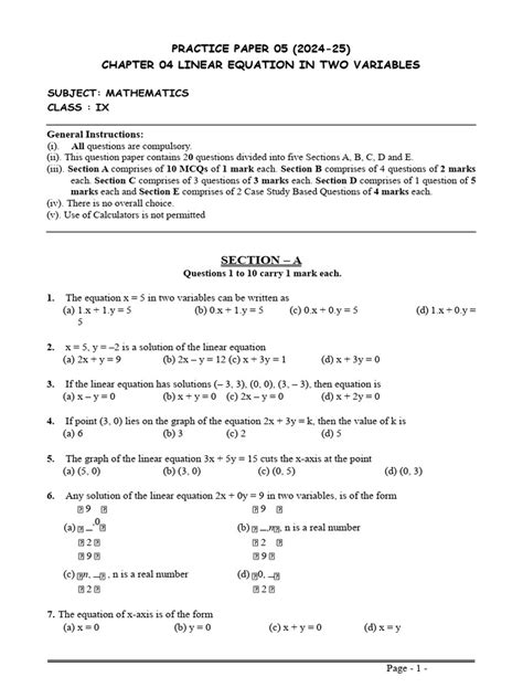 what is linear equation in maths class 9