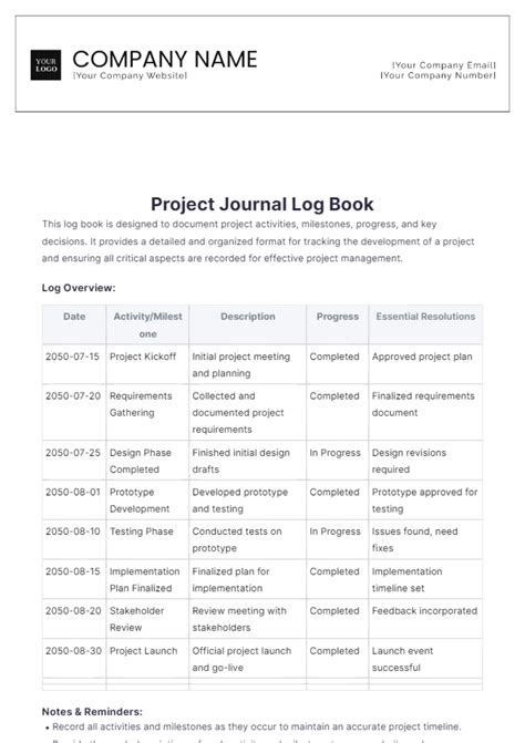 what is log book for project