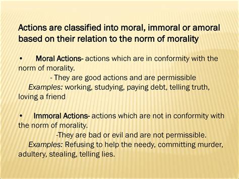 what is moral and immoral examples
