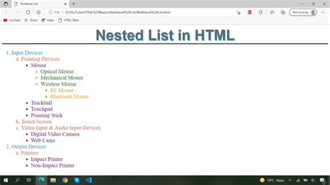 what is nested list in html with example