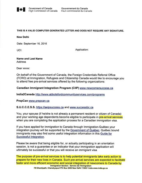 what is next after pre arrival letter from ircc
