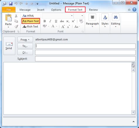 what is plain text format in outlook