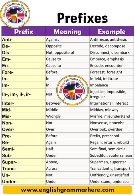what is prefix and suffix 10 examples