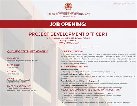 what is project development officer 1