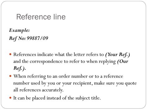 what is reference line in letter