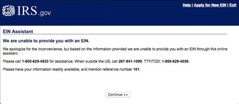 what is reference number 101 when applying for ein