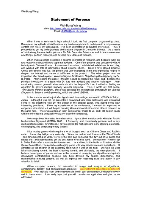what is statement of purpose format