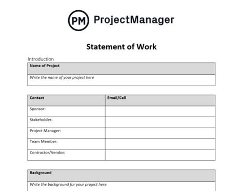 what is statement of work in project management