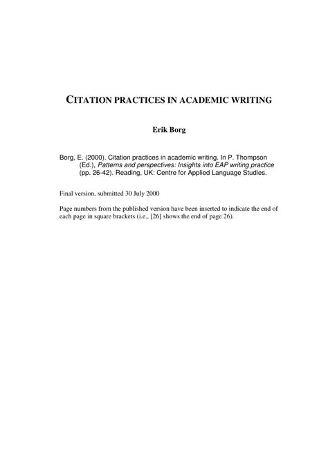 what is the best definition of an in text citation in academic writing