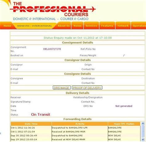 what is the consignment number in professional courier