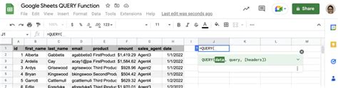 what is the correct format when using the query function in google sheets