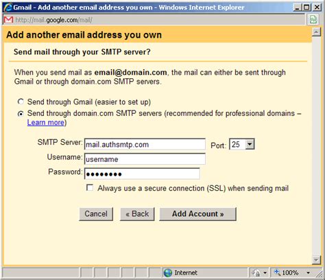 what is the correct outgoing mail server for gmail