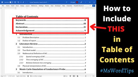 what is the correct way to format a table of contents