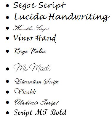 what is the cursive font in word called
