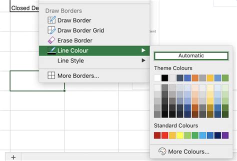 what is the default border color in excel