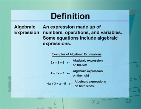 what is the definition of algebraic expression in mathematics