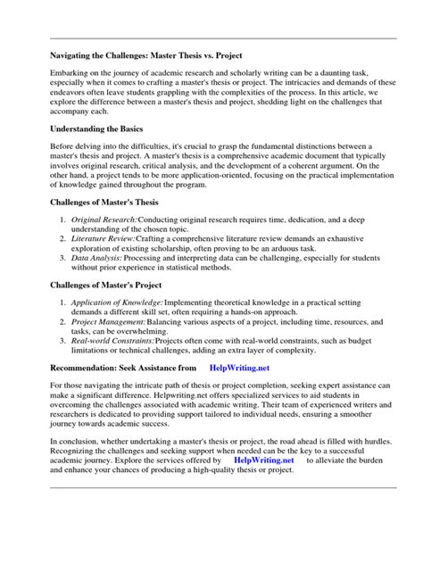 what is the difference between a master thesis and a project