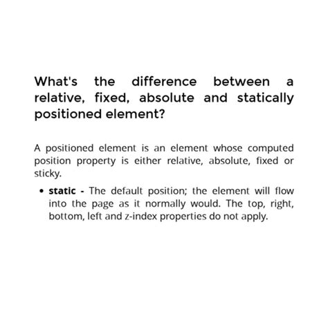 what is the difference between a relative fixed absolute and statically positioned element