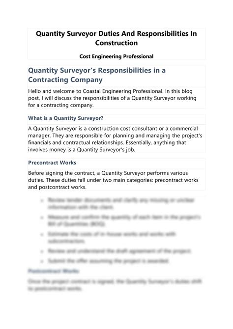 what is the duties of quantity surveyor