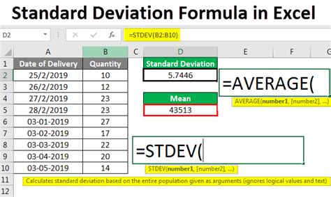 what is the excel formula for standard deviation