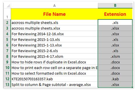 what is the filename extension of an excel file