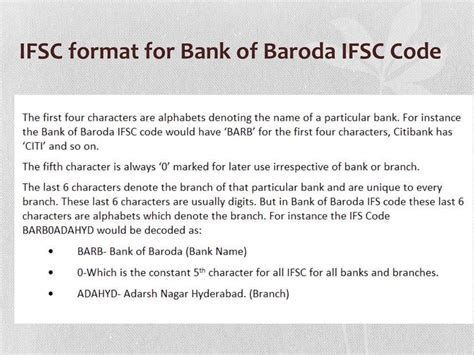 what is the format of ifsc code of bank of baroda