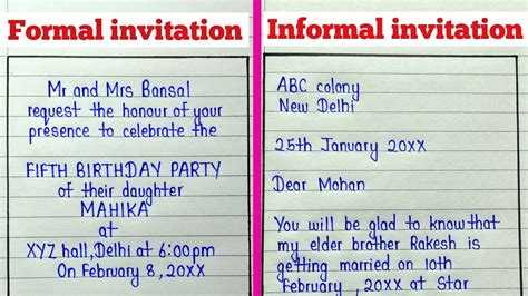 what is the format of informal invitation