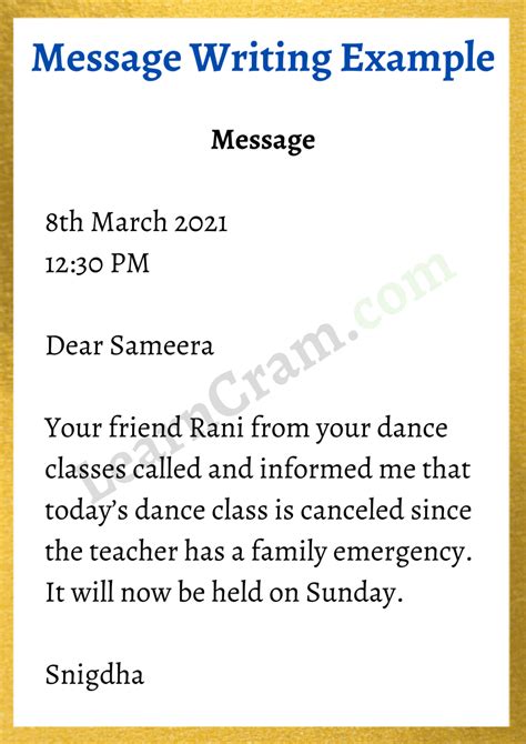 what is the format of message writing for class 7