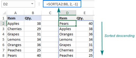 what is the formula for descending order in excel