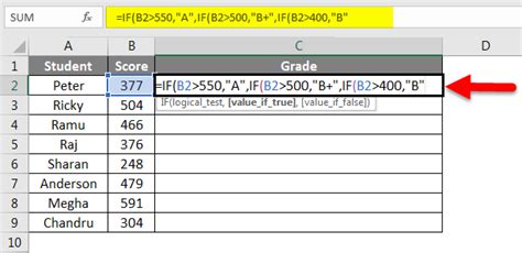 what is the formula of grade in excel