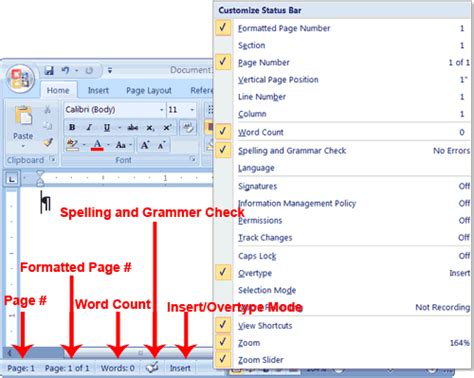 what is the function of status bar in a microsoft word application window