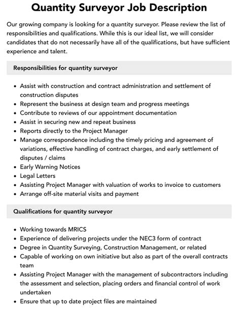 what is the job description of a quantity surveyor