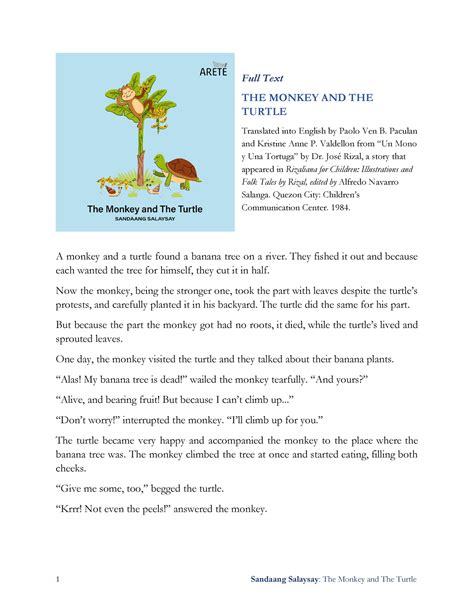 what is the lesson of the story the monkey and the turtle