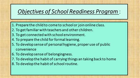 what is the main objective of school readiness program